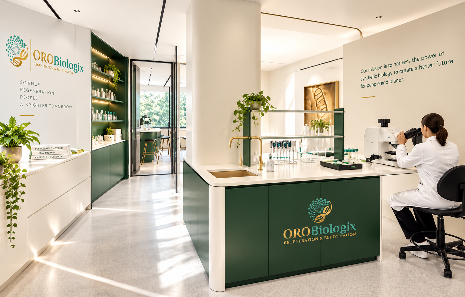 OROBiologix laboratory interior with a scientist at a precision instrument